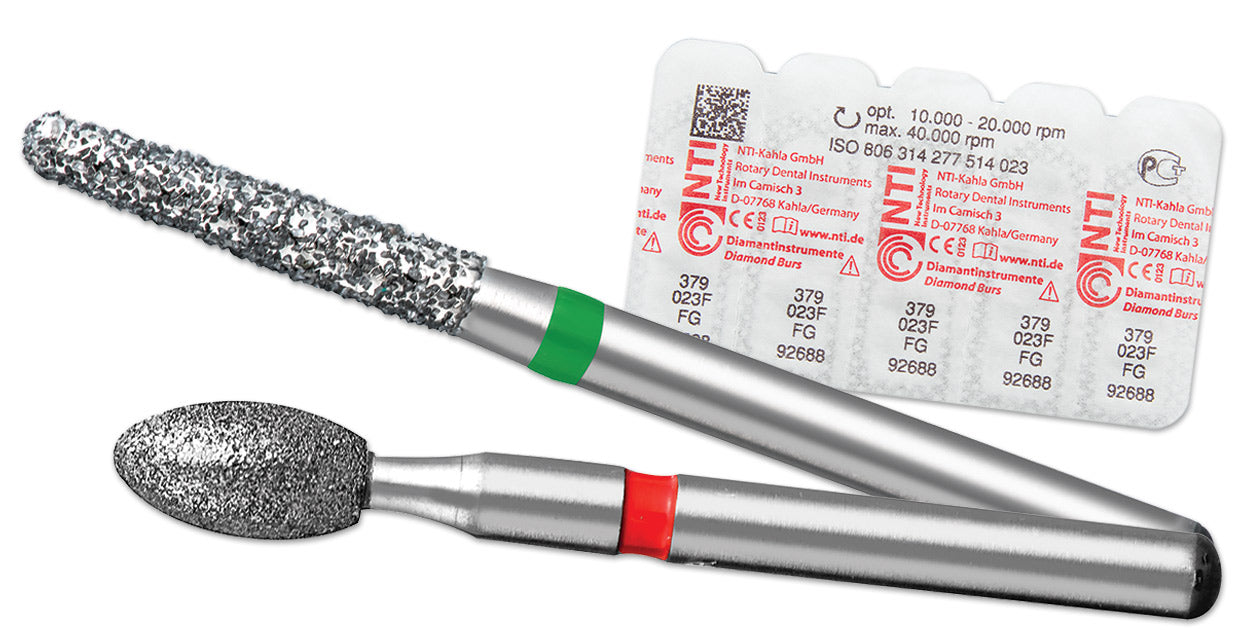 Axis Dental F858-016 NTI FG Friction Grip Needle Shaped Fine Grit Diamond Burs 5/Pk Axis Dental F858-016 NTI FG Friction Grip Needle Shaped Fine Grit Diamond Burs 5/Pk